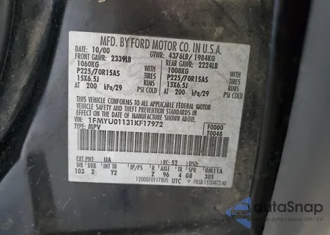 2001 Ford Escape Xls z USA, uszkodzony, nr VIN 1FMYU01131KF17972